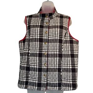 Christopher Banks reversible sleeveless vest snap red white black plaid women XL